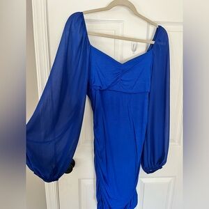 SHEIN Royal Blue Long Sleeve Ruched Mini Dress – Size L